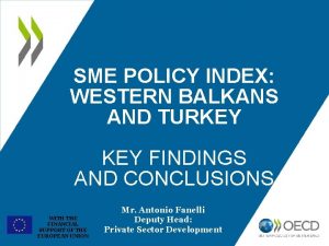 SME POLICY INDEX WESTERN BALKANS AND TURKEY FINDINGS