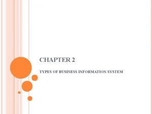 CHAPTER 2 TYPES OF BUSINESS INFORMATION SYSTEM INTRODUCTION