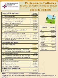 Partenaires daffaires Tournoi de Golf et Congrs annuel