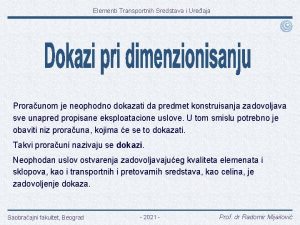 Elementi Transportnih Sredstava i Ureaja Proraunom je neophodno