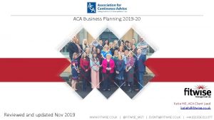ACA Business Planning 2019 20 Katie Hill ACA