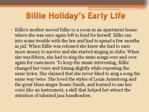 Billie Holidays Early Life Billies mother moved Billie