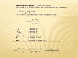 Difference Quotient 4 step method of slope Also