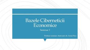 Bazele Ciberneticii Economice Seminar 3 Profesor seminar Asist