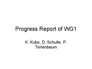 Progress Report of WG 1 K Kubo D