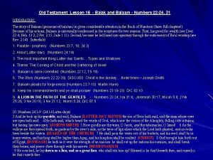 Old Testament Lesson 16 Balak and Balaam Numbers