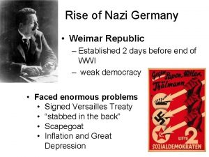 Rise of Nazi Germany Weimar Republic Established 2