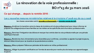 La rnovation de la voie professionnelle BO n