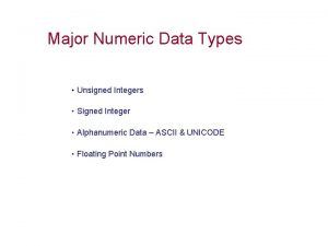 Major Numeric Data Types Unsigned Integers Signed Integer