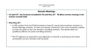 Board of Selectmen Meeting April 20 2021 Remote