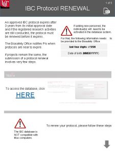 1 of 5 IBC Protocol RENEWAL An approved