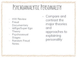 Psychoanalytic Personality HW Review Freud Documentary IdEgoSuper Ego