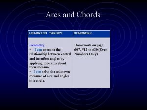 Arcs and Chords LEARNING TARGET HOMEWORK Geometry Homework