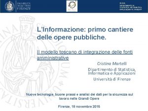 Di SIA DIPARTIMENTO DI STATISTICA INFORMATICA APPLICAZIONI G