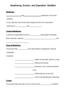 Weathering Erosion and Deposition Modified Weathering and breakdown