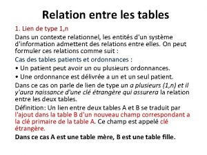 Relation entre les tables 1 Lien de type