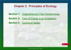 Chapter 2 Principles of Ecology Section 1 Organisms