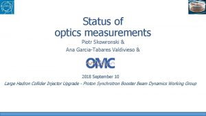 Status of optics measurements Piotr Skowronski Ana GarciaTabares