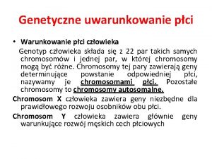 Genetyczne uwarunkowanie pci Warunkowanie pci czowieka Genotyp czowieka