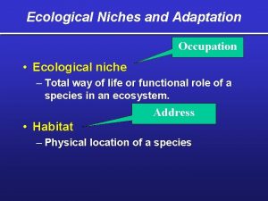 Ecological Niches and Adaptation Occupation Ecological niche Total