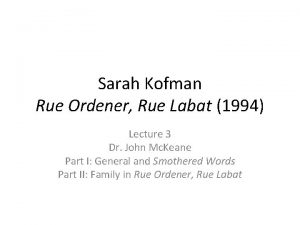 Sarah Kofman Rue Ordener Rue Labat 1994 Lecture