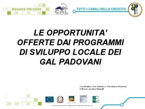 LE OPPORTUNITA OFFERTE DAI PROGRAMMI DI SVILUPPO LOCALE