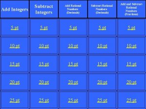 Add Integers Subtract Integers Add Rational Numbers Decimals