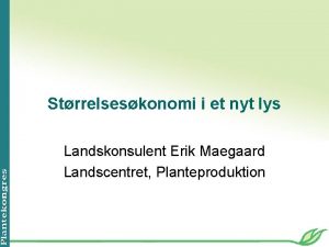 Strrelseskonomi i et nyt lys Landskonsulent Erik Maegaard