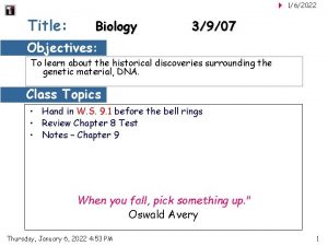 162022 Title Biology 3907 Objectives To learn about