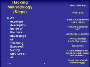 Hacking Methodology Steps whois nslookup Nmap fping An