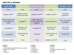 MENU DE LA SEMAINE LUNDI 0601 0411 LUNDI