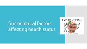Sociocultural factors affecting health status Housing Jaye and