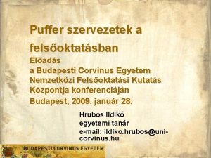 Puffer szervezetek a felsoktatsban Elads a Budapesti Corvinus