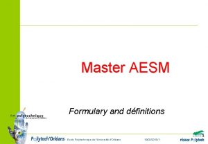 Master AESM Formulary and dfinitions Ecole Polytechnique de