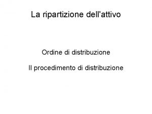 La ripartizione dellattivo Ordine di distribuzione Il procedimento