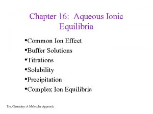 Chapter 16 Aqueous Ionic Equilibria Common Ion Effect
