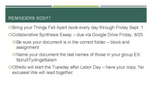 REMINDERS 82317 Bring your Things Fall Apart book