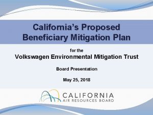 Californias Proposed Beneficiary Mitigation Plan for the Volkswagen