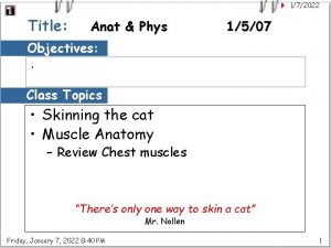 172022 Title Anat Phys 1507 Objectives Class Topics