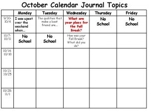 October Calendar Journal Topics Monday Tuesday Wednesday Thursday