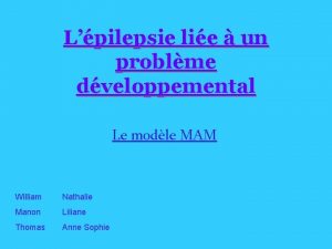 Lpilepsie lie un problme dveloppemental Le modle MAM