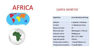 AFRICA CARTA IDENTITA Superficie Circa 30 milioni di