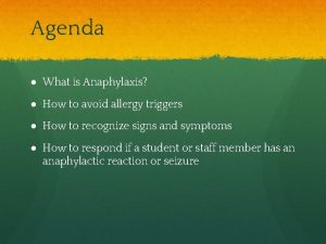 Agenda What is Anaphylaxis How to avoid allergy