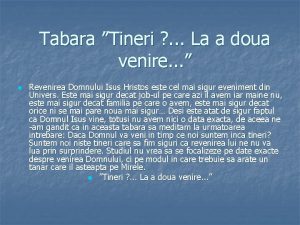 Tabara Tineri La a doua venire n Revenirea