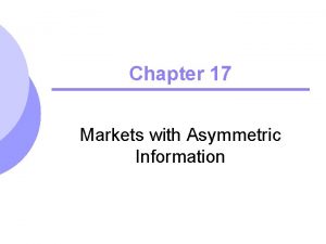 Chapter 17 Markets with Asymmetric Information Topics to