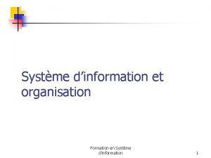 Systme dinformation et organisation Formation en Systme dinformation