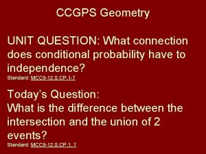 CCGPS Geometry UNIT QUESTION What connection does conditional