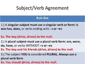 SubjectVerb Agreement Rule Box 1 A singular subject