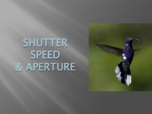 SHUTTER SPEED APERTURE Shutter Speed shutter speed is