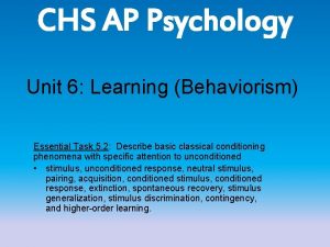 CHS AP Psychology Unit 6 Learning Behaviorism Essential